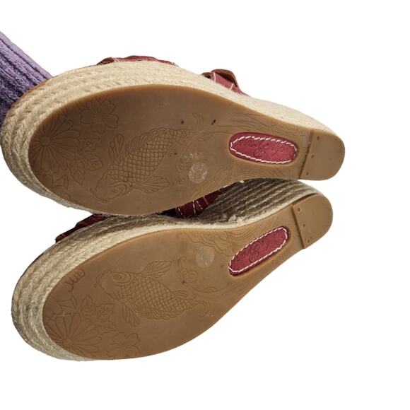 Lucky Brand Wedge Sandal Sz 7.5 Femi Sandal Red Leather Platform - Picture 10 of 13